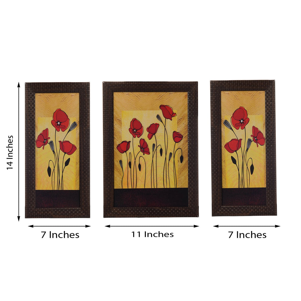 Set of 3 Floral Satin Matt Texture UV Art Painting Kafalo