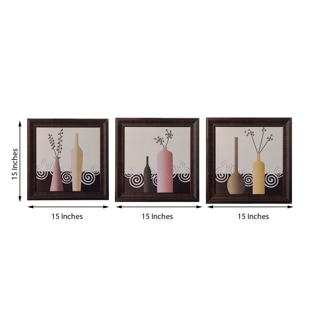 Set of 3 Floral Pot Satin Matt Texture UV Art Painting Kafalo