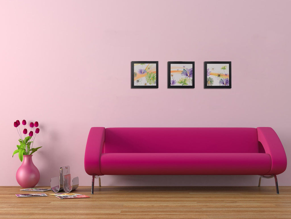 Set of 3 Colorful Flowers Satin Matt Texture UV Art Painting Kafalo