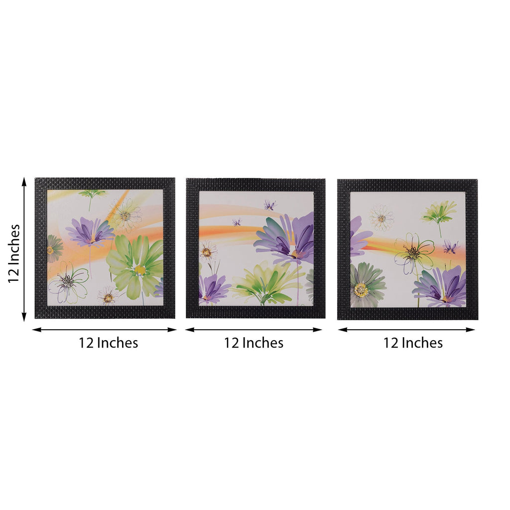 Set of 3 Colorful Flowers Satin Matt Texture UV Art Painting Kafalo