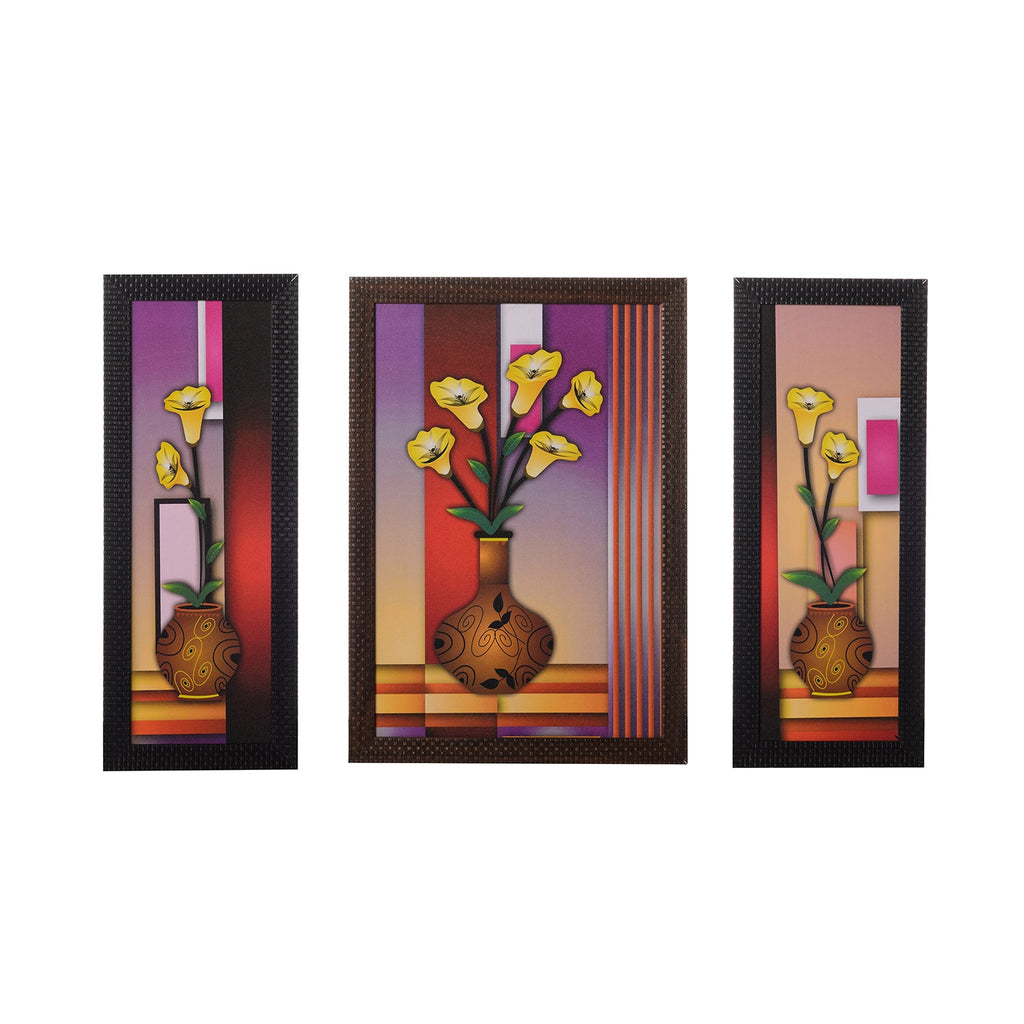 Set of 3 Floral Pots Satin Matt Texture UV Art Painting Kafalo