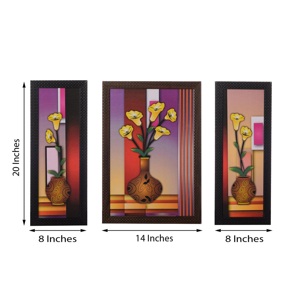 Set of 3 Floral Pots Satin Matt Texture UV Art Painting Kafalo