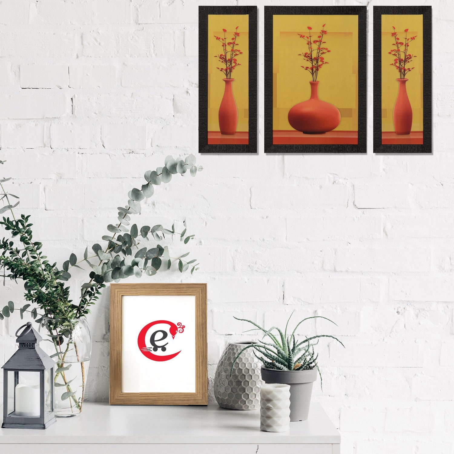 Set of 3 Floral Pots Satin Matt Texture UV Art Painting Kafalo