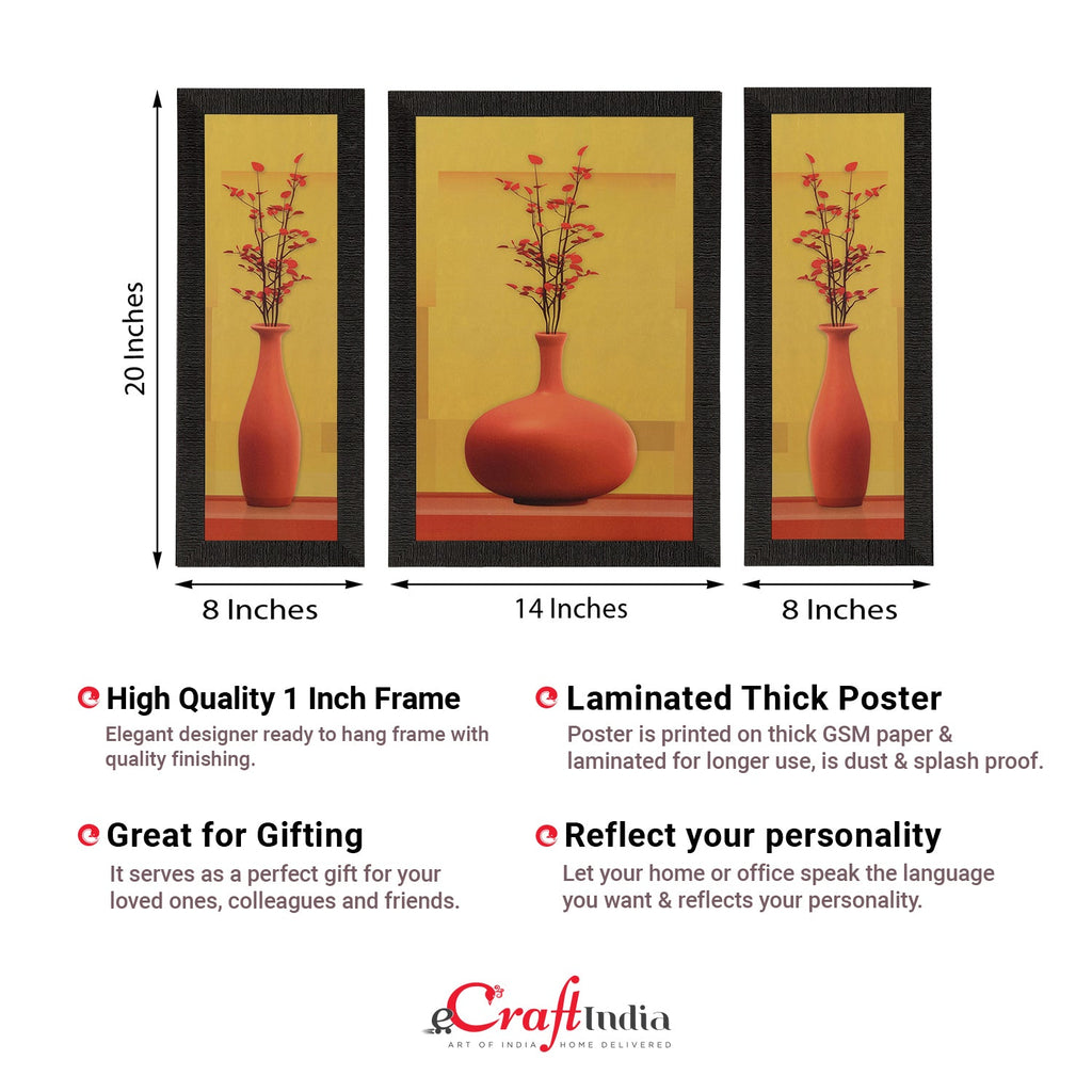 Set of 3 Floral Pots Satin Matt Texture UV Art Painting Kafalo
