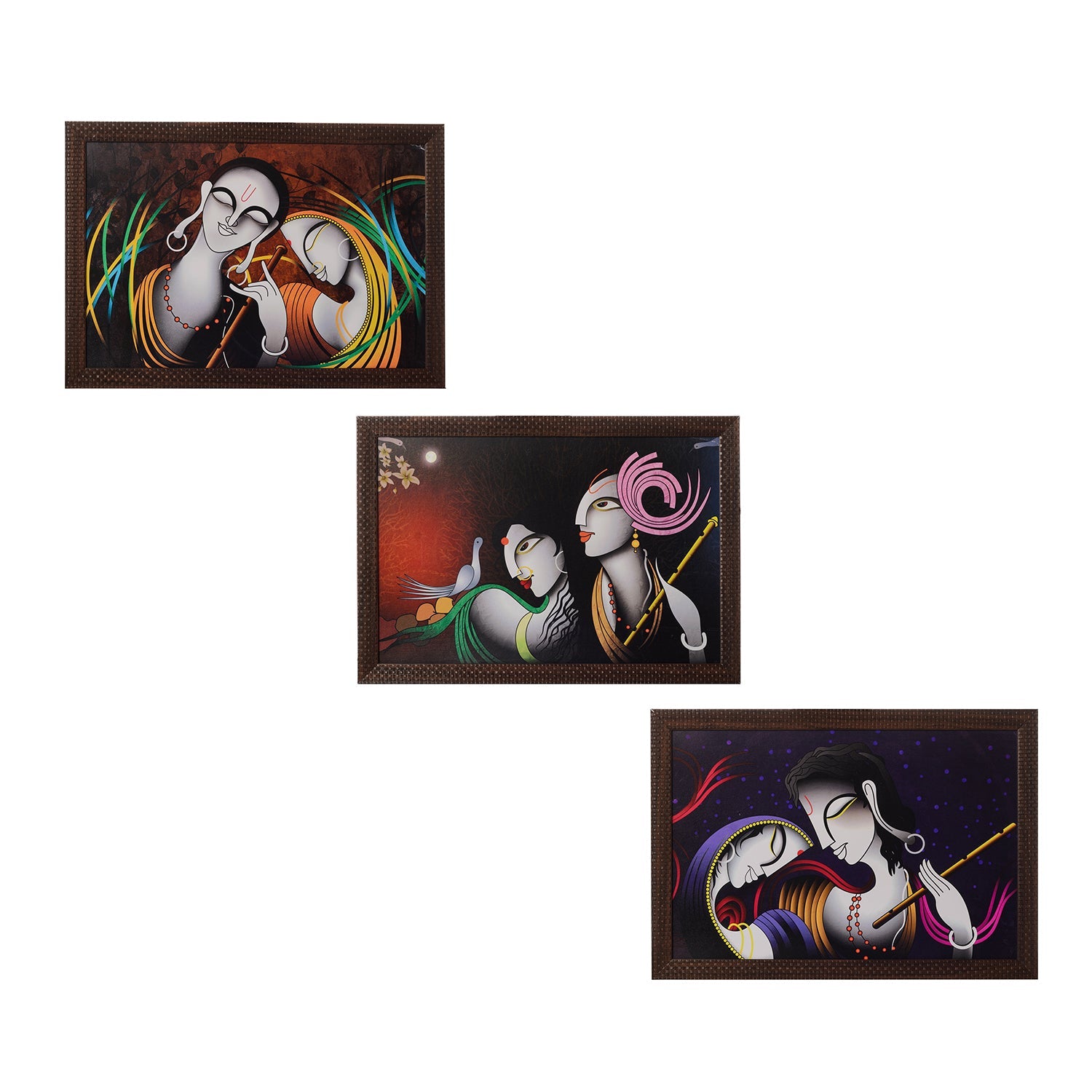 Set of 3 Radha Krishna Satin Matt Texture UV Art Painting Kafalo