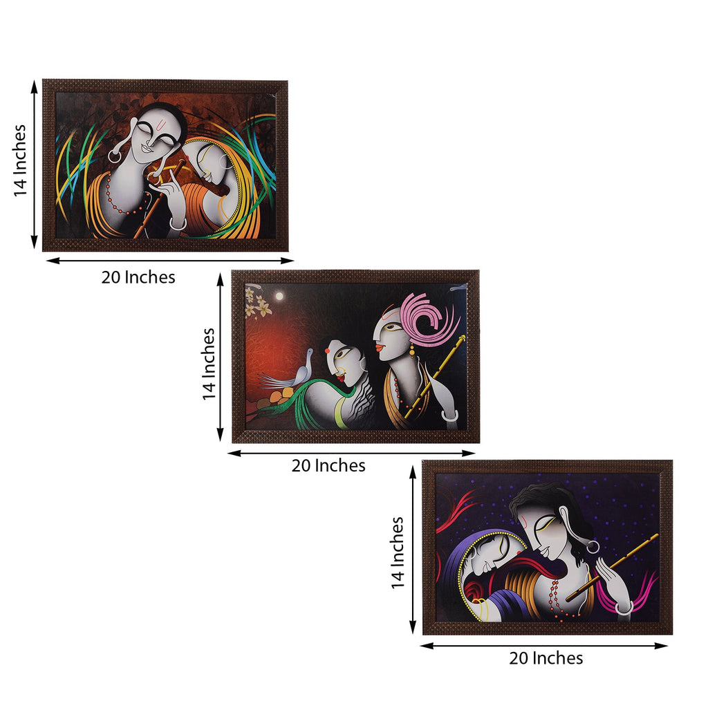 Set of 3 Radha Krishna Satin Matt Texture UV Art Painting Kafalo