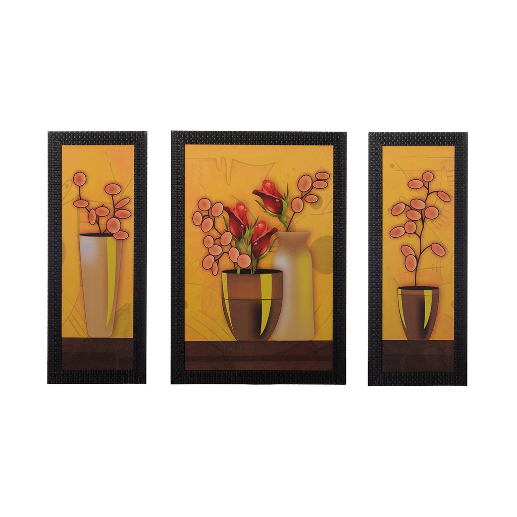 Set of 3 Floral Pots Satin Matt Texture UV Art Painting Kafalo