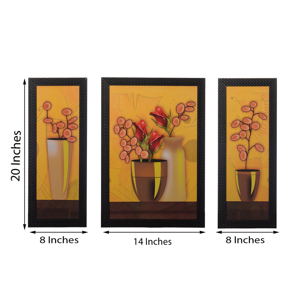 Set of 3 Floral Pots Satin Matt Texture UV Art Painting Kafalo