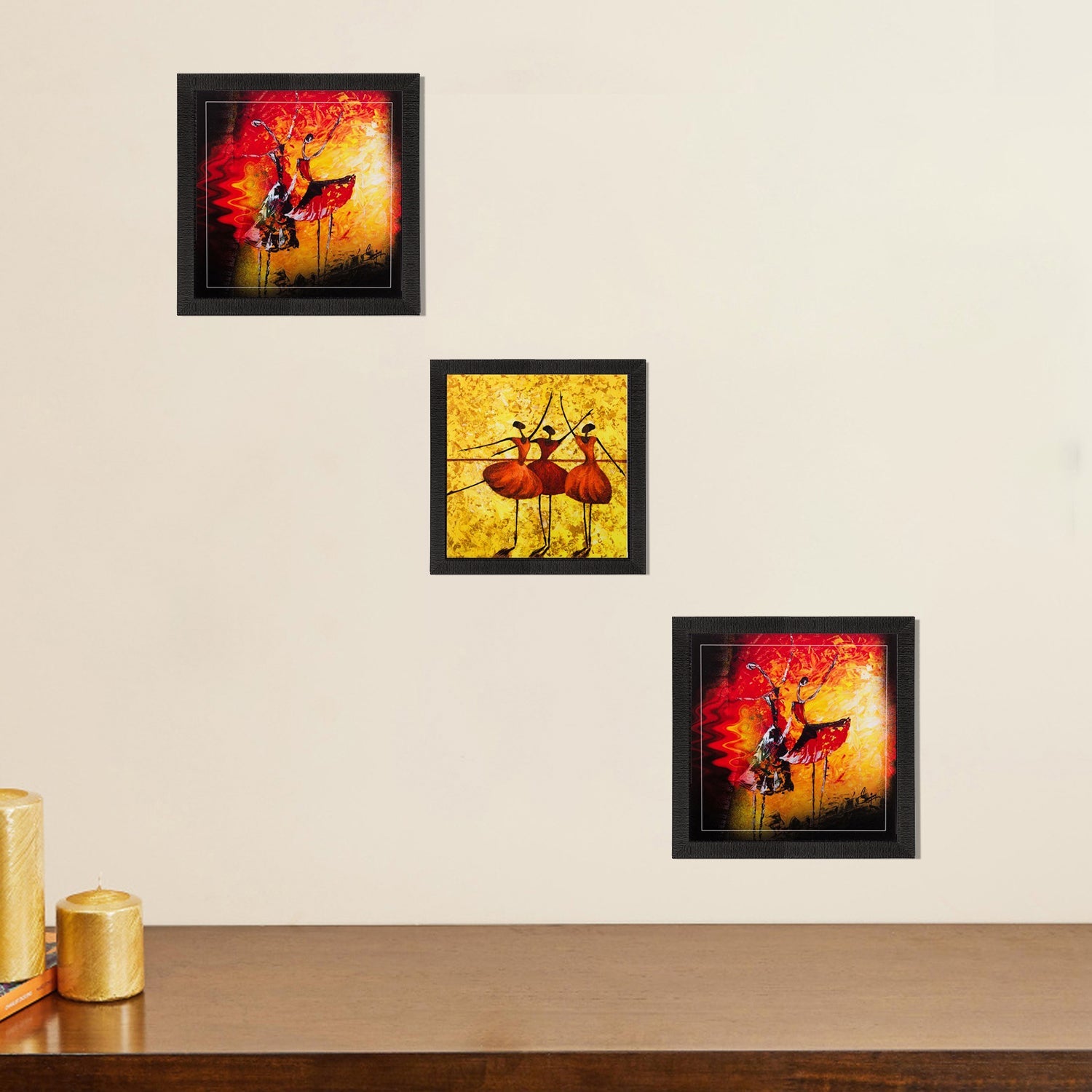 Set of 3 Dancing Girls Matt Textured UV Art Painting Kafalo