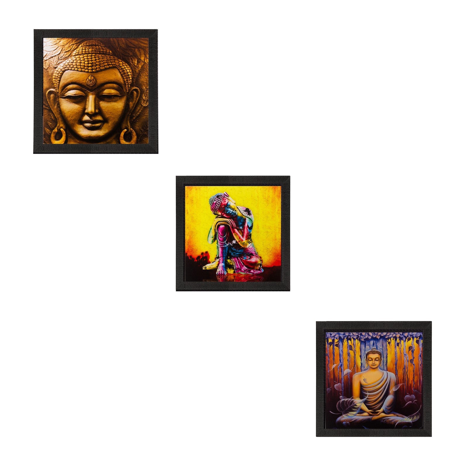 Set of 3 Meditating Buddha Matt Textured UV Art Painting Kafalo