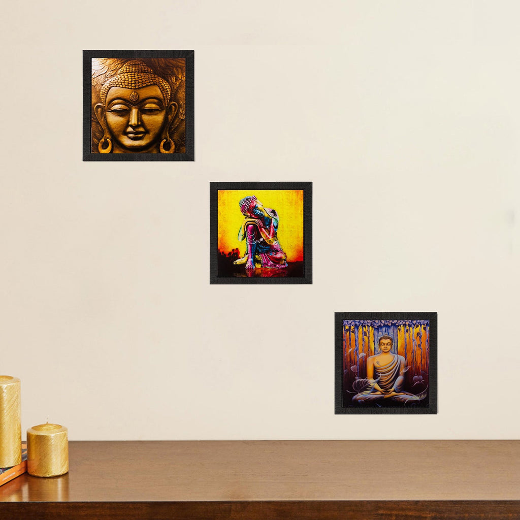 Set of 3 Meditating Buddha Matt Textured UV Art Painting Kafalo