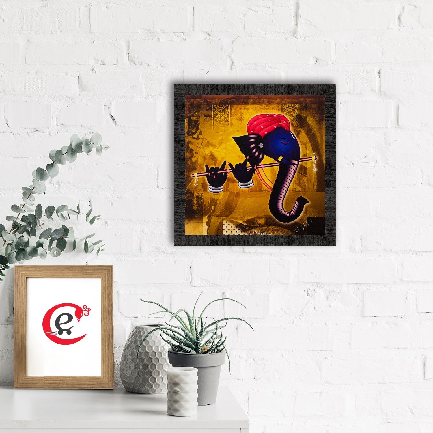 Lord Ganesha Playing Flute Matt Textured UV Art Painting Kafalo