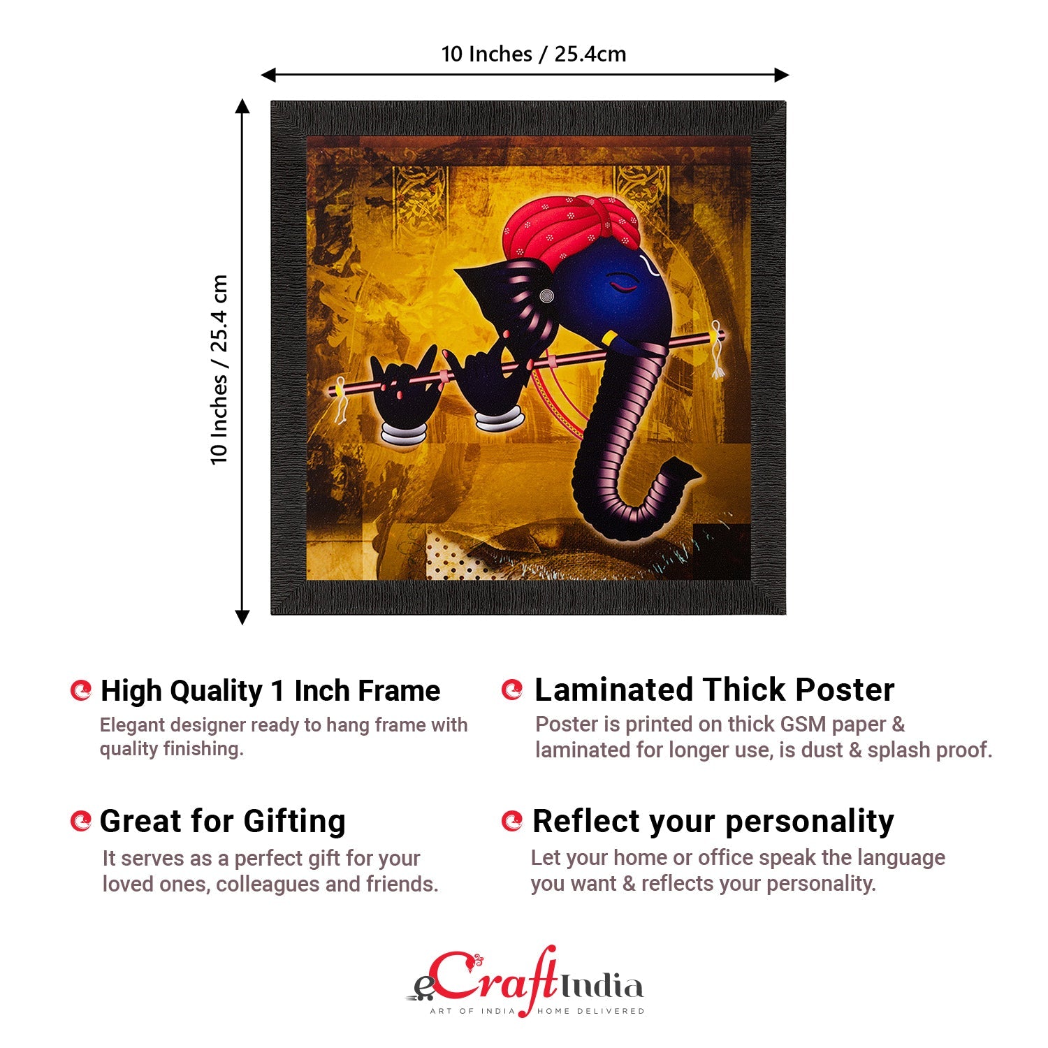 Lord Ganesha Playing Flute Matt Textured UV Art Painting Kafalo