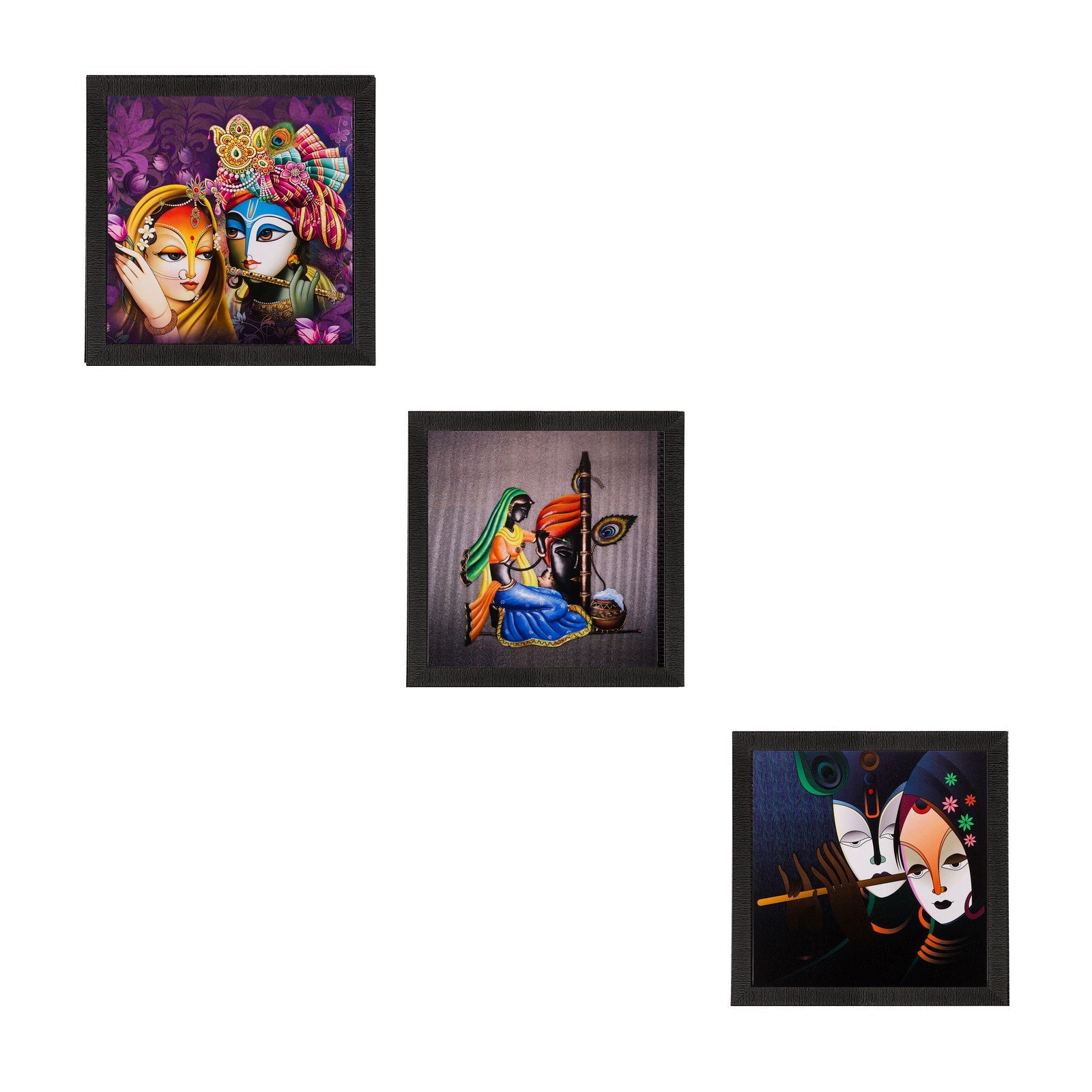 Set of 3 Radha Krishna Matt Textured UV Art Painting Kafalo
