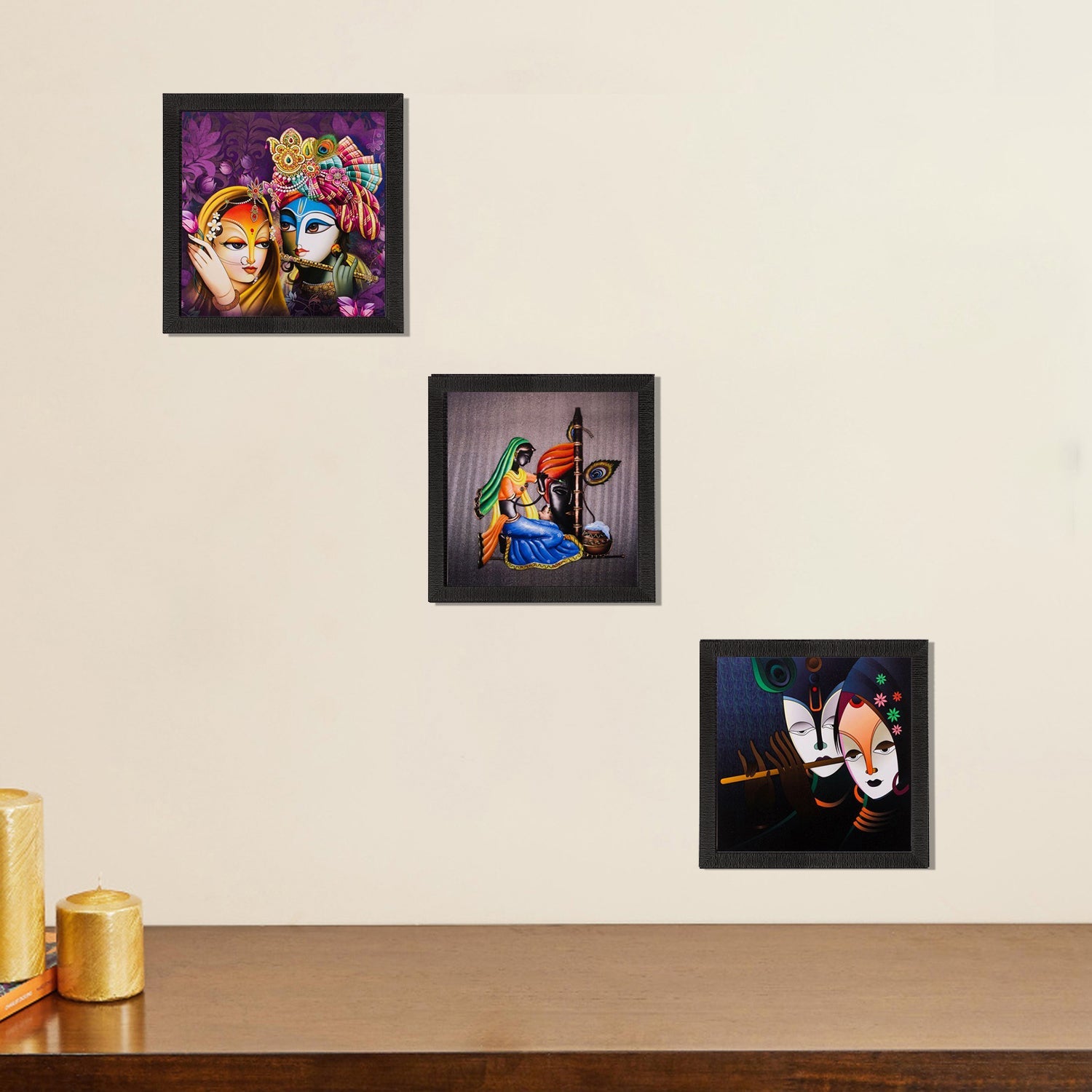 Set of 3 Radha Krishna Matt Textured UV Art Painting Kafalo