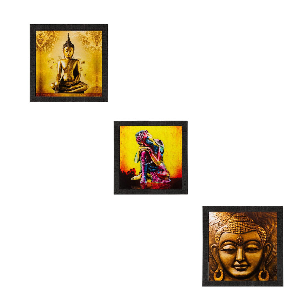 Set of 3 Meditating Buddha Matt Textured UV Art Painting Kafalo