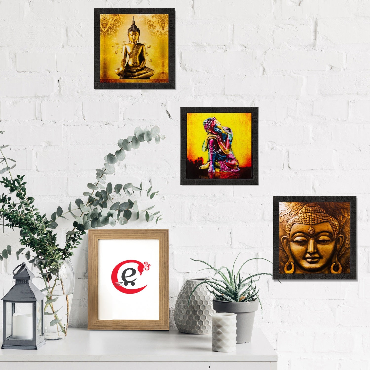 Set of 3 Meditating Buddha Matt Textured UV Art Painting Kafalo