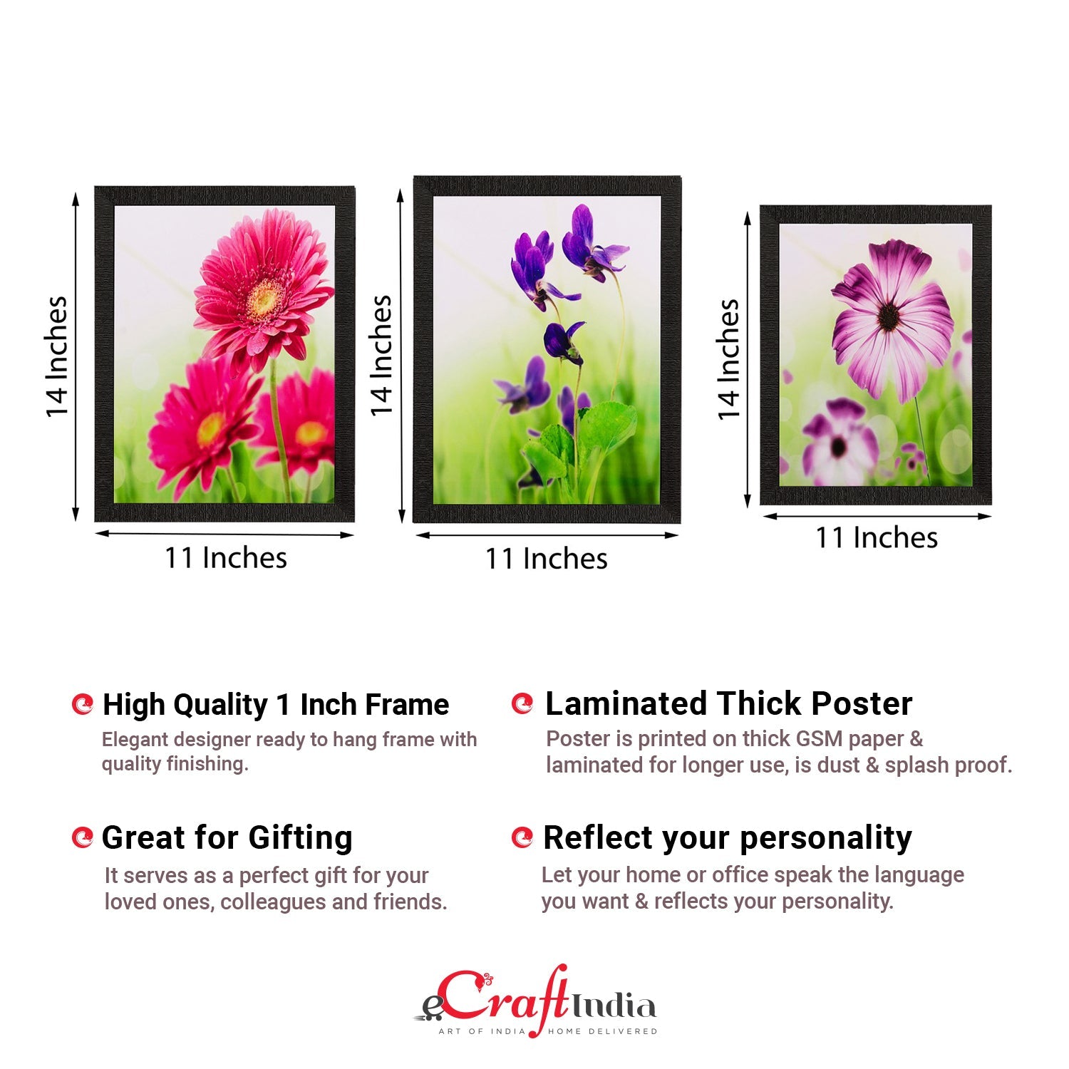 Set of 3 Floral Matt Textured UV Art Painting Kafalo