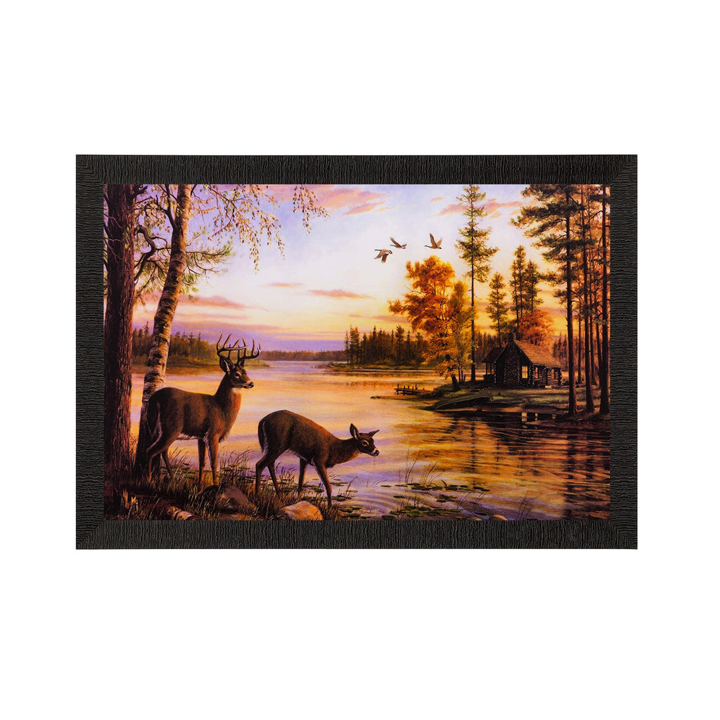 Deers Drinking Water Matt Textured UV Art Painting Kafalo