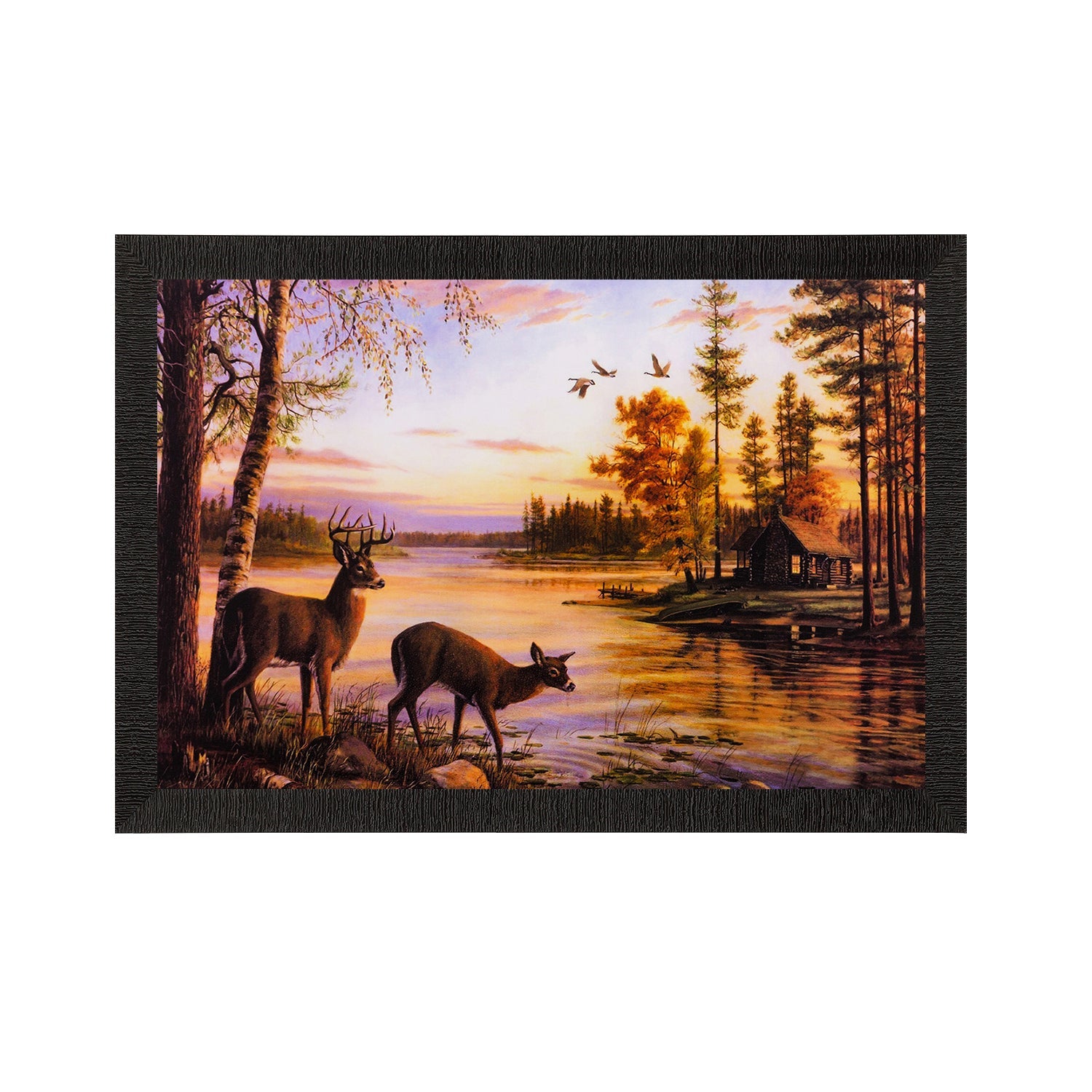 Deers Drinking Water Matt Textured UV Art Painting Kafalo