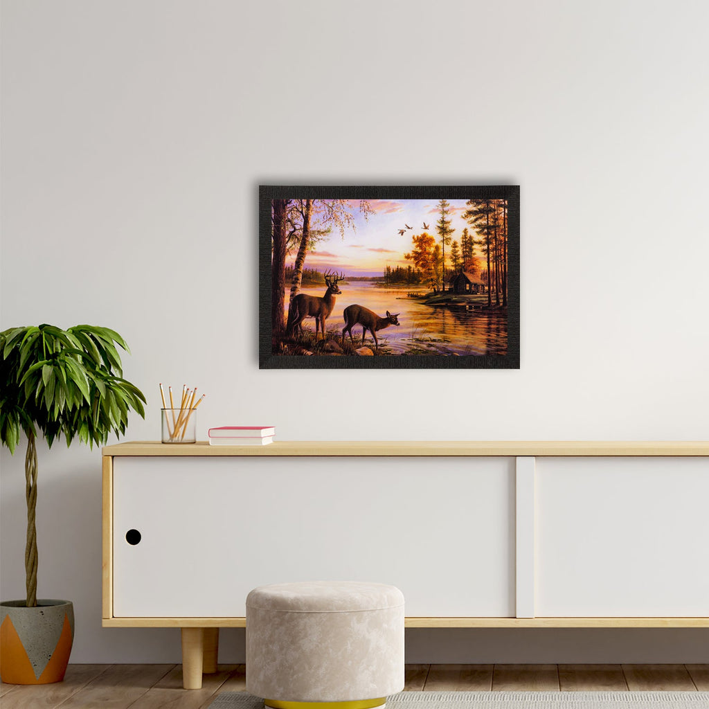 Deers Drinking Water Matt Textured UV Art Painting Kafalo