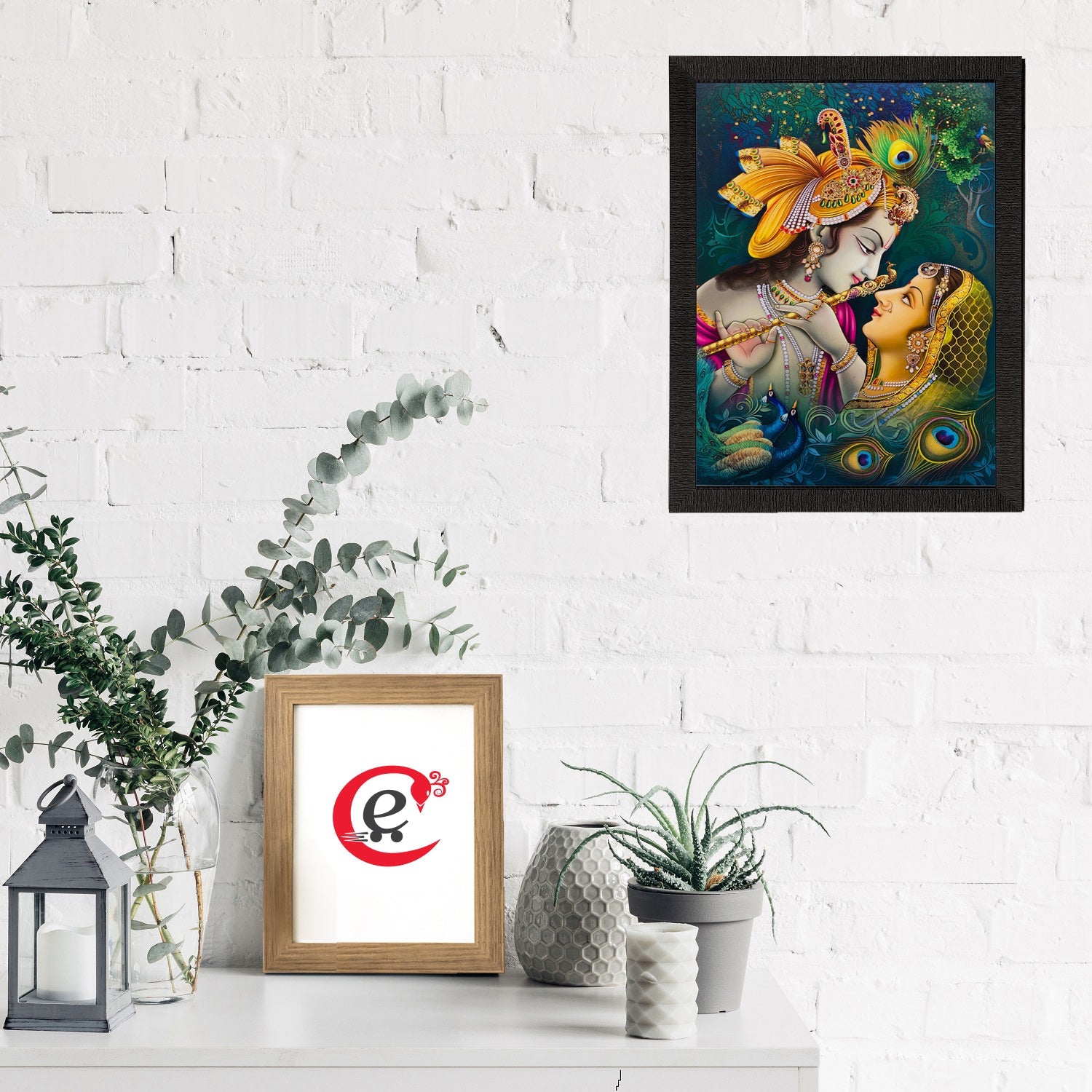 Romantic Radha Krishna Painting Digital Printed Religious Wall Art Kafalo