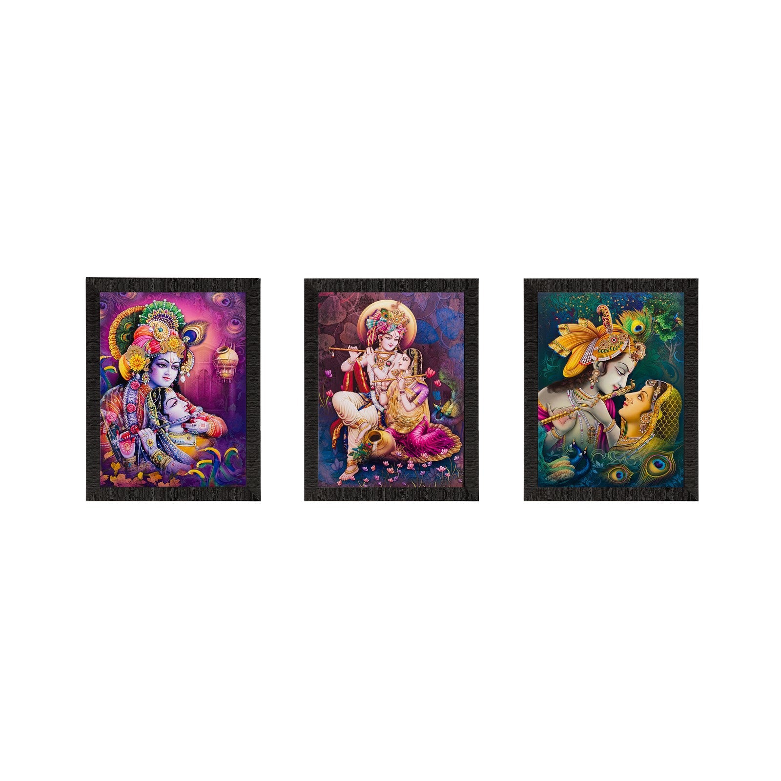 Set of 3 Radha Krishna Matt Textured UV Art Painting Kafalo