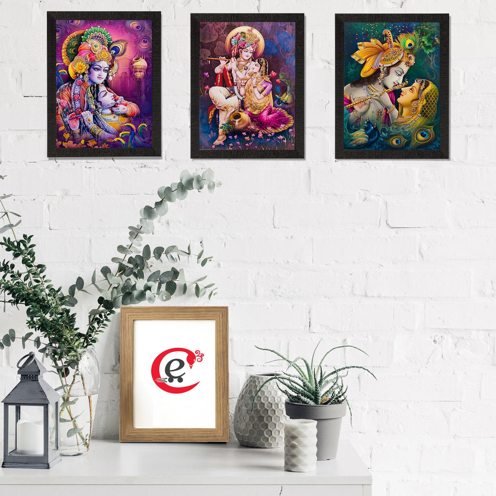 Set of 3 Radha Krishna Matt Textured UV Art Painting Kafalo