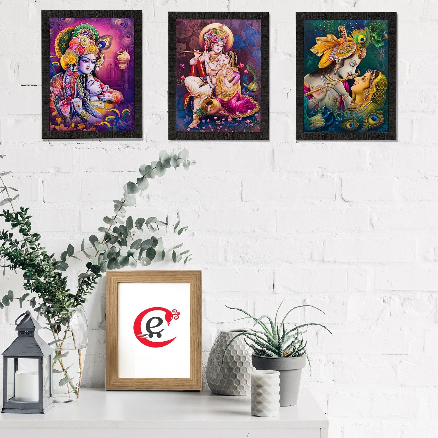 Set of 3 Radha Krishna Matt Textured UV Art Painting Kafalo