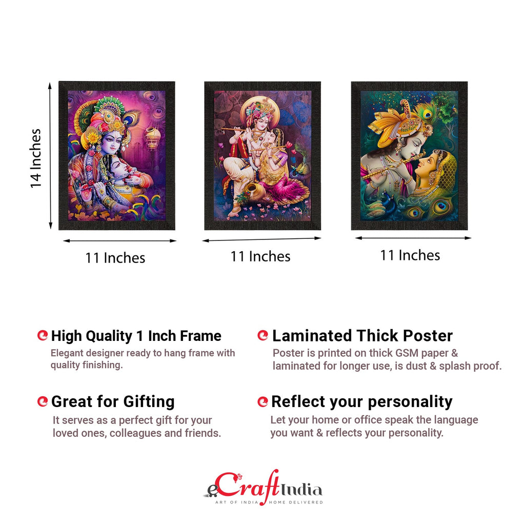 Set of 3 Radha Krishna Matt Textured UV Art Painting Kafalo