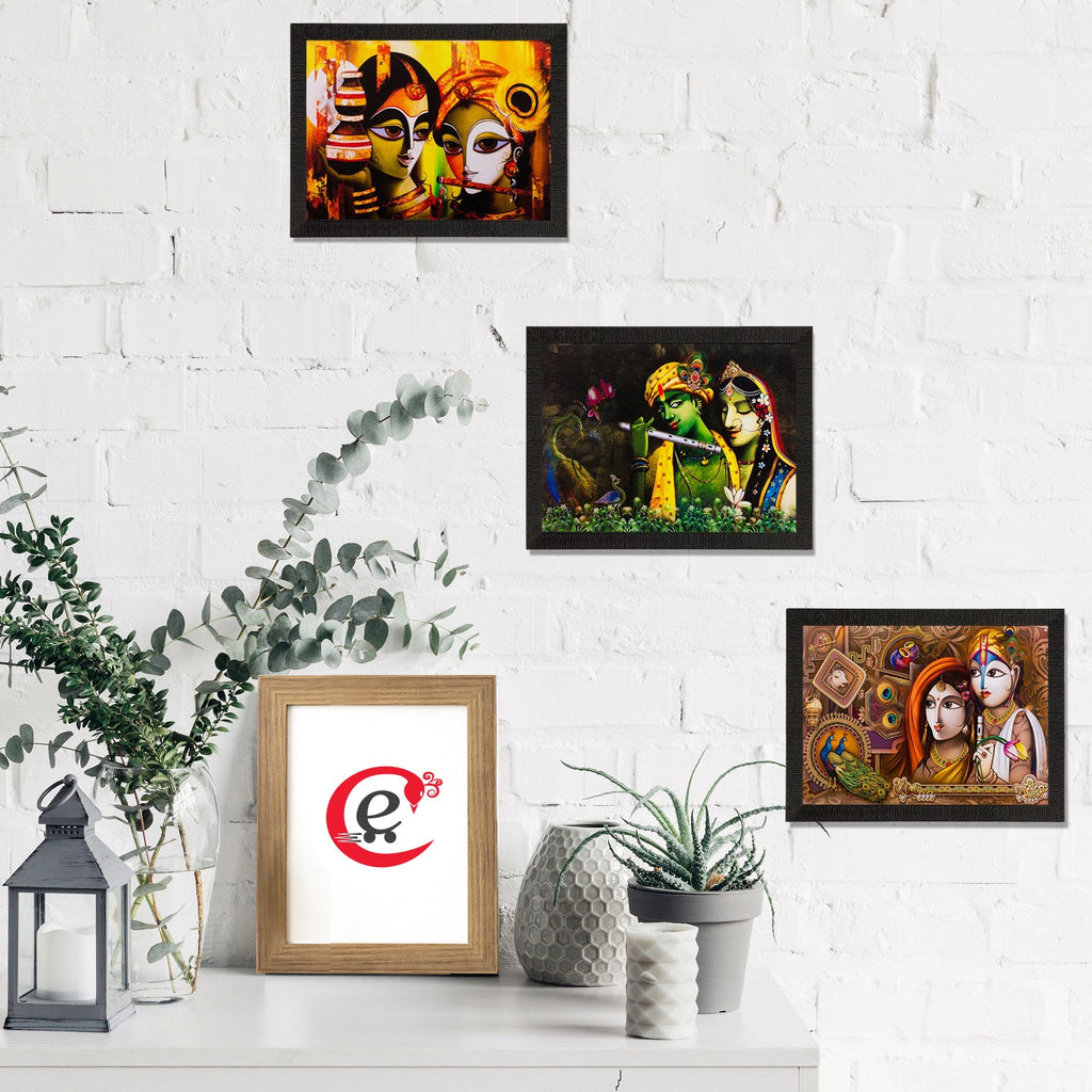 Set of 3 Radha Krishna Matt Textured UV Art Painting Kafalo
