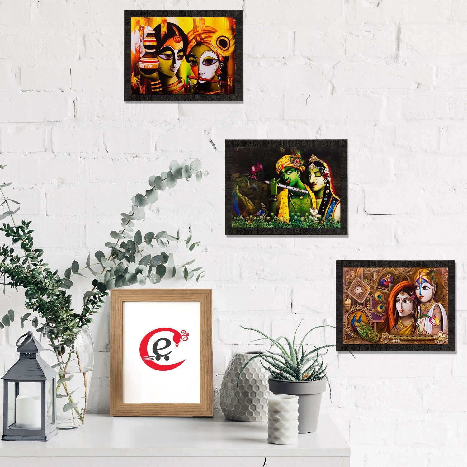 Set of 3 Radha Krishna Matt Textured UV Art Painting Kafalo
