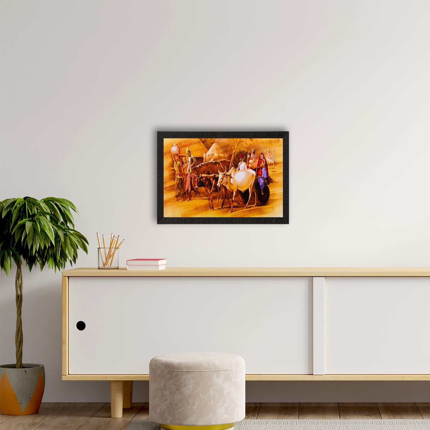 Bullock Cart Matt Textured UV Art Painting Kafalo