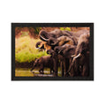 Group of Black Elephants Matt Textured UV Art Painting Kafalo