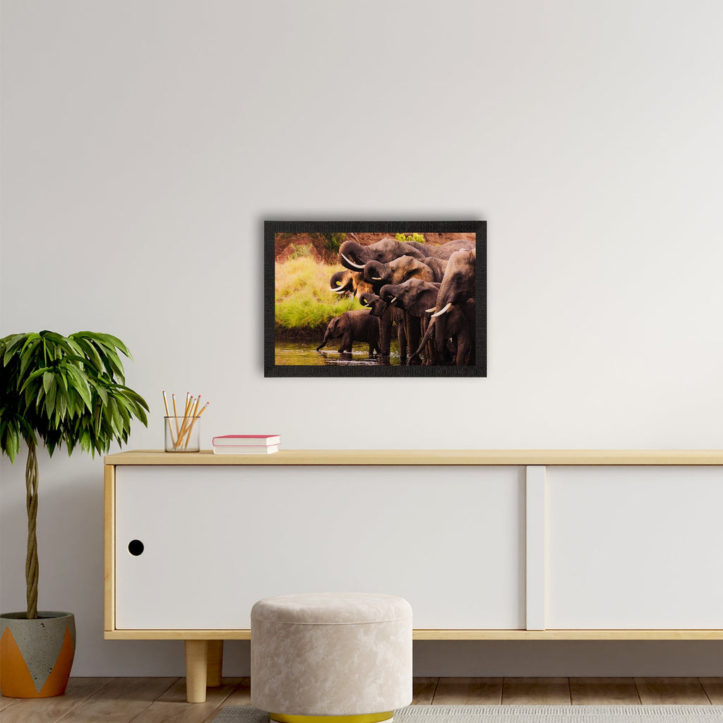 Group of Black Elephants Matt Textured UV Art Painting Kafalo