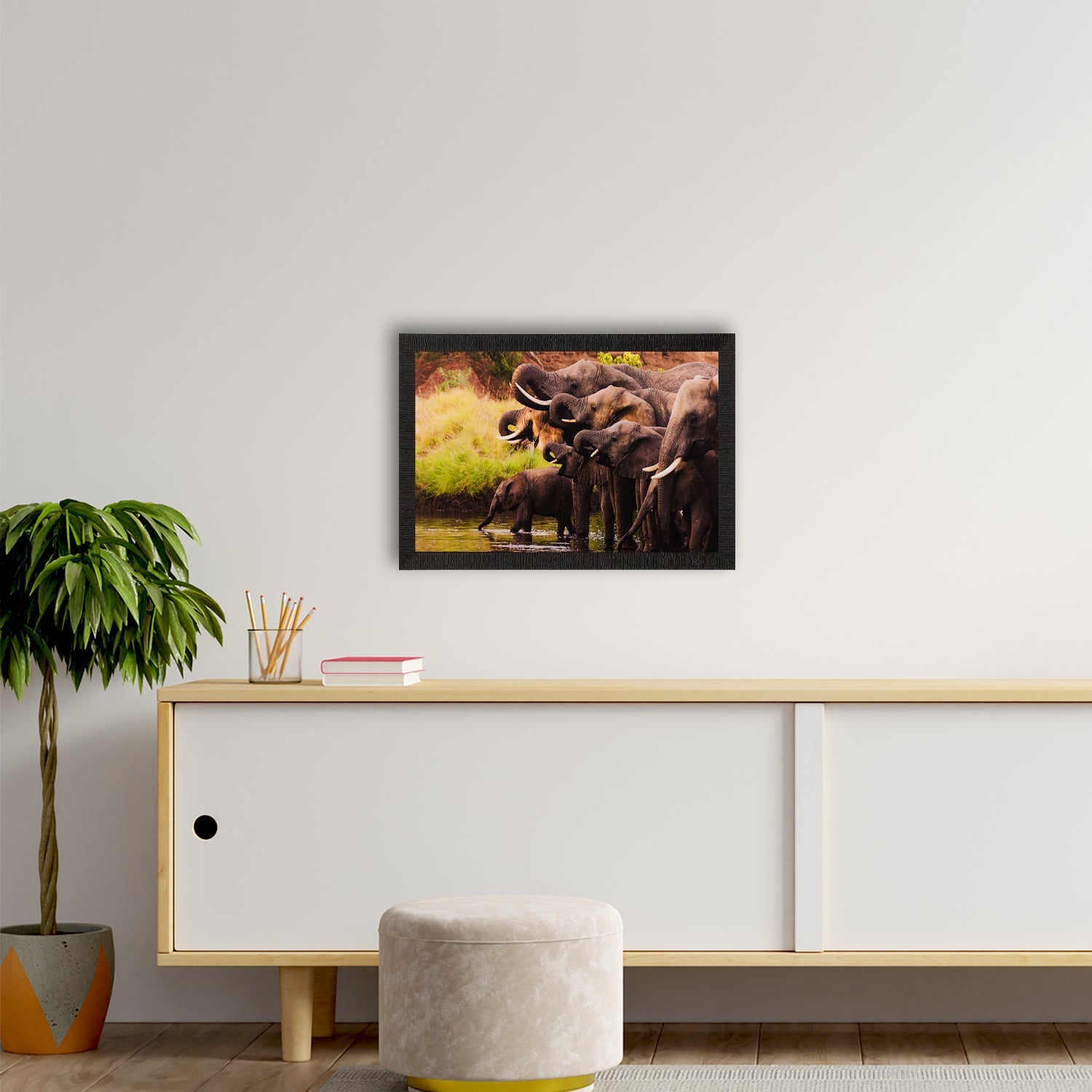Group of Black Elephants Matt Textured UV Art Painting Kafalo