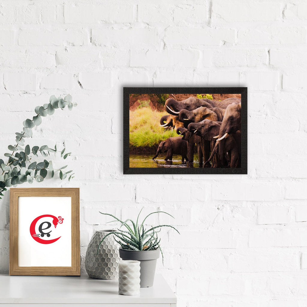 Group of Black Elephants Matt Textured UV Art Painting Kafalo