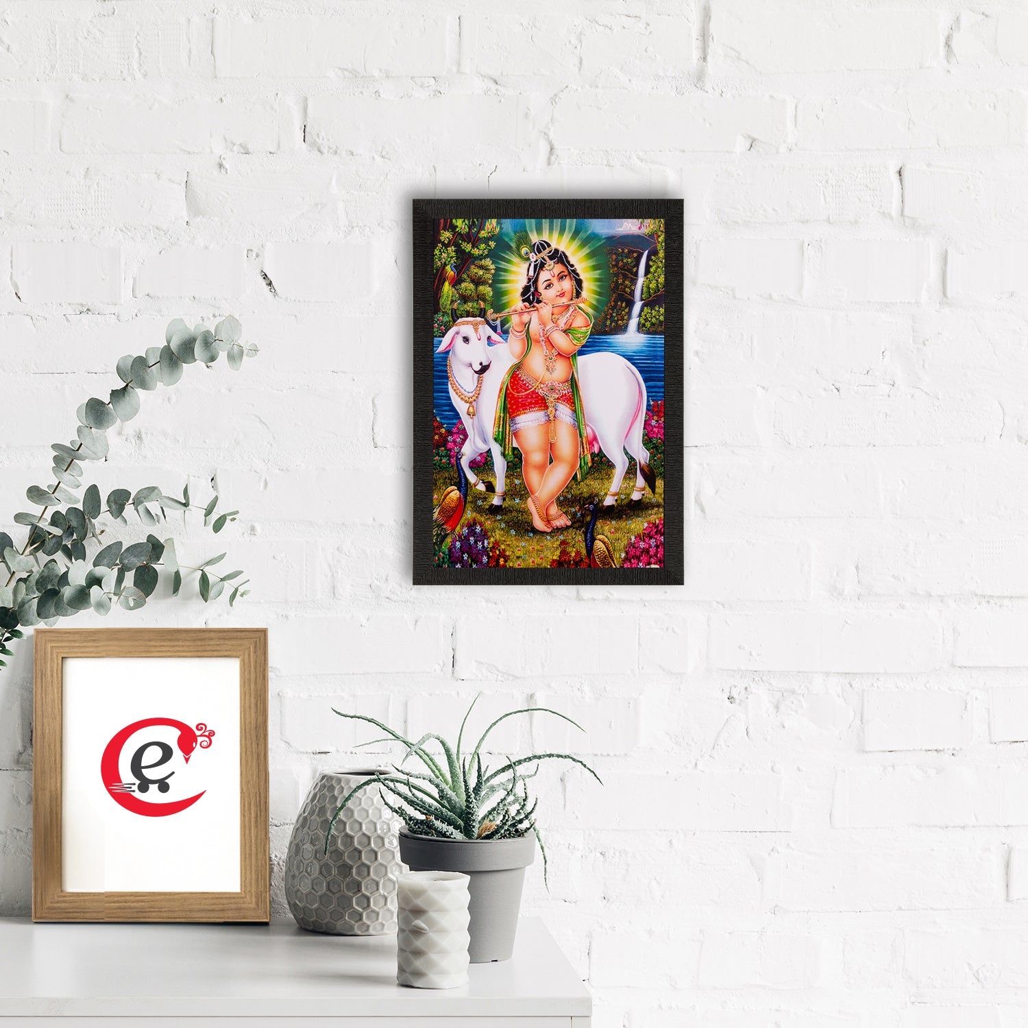 Ball Krishna Playing Flute Matt Textured UV Art Painting Kafalo