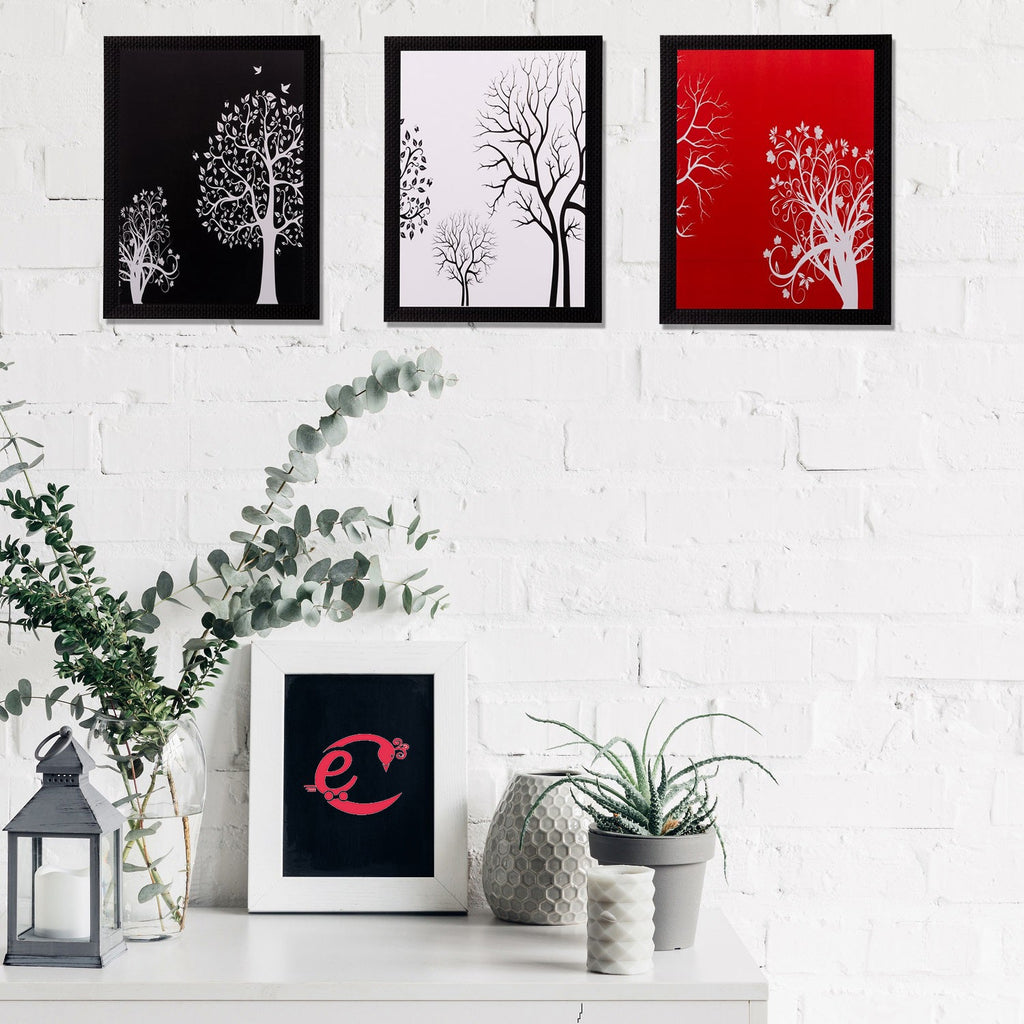 Set of 3 Abstract Tree Matt Textured UV Art Painting Kafalo