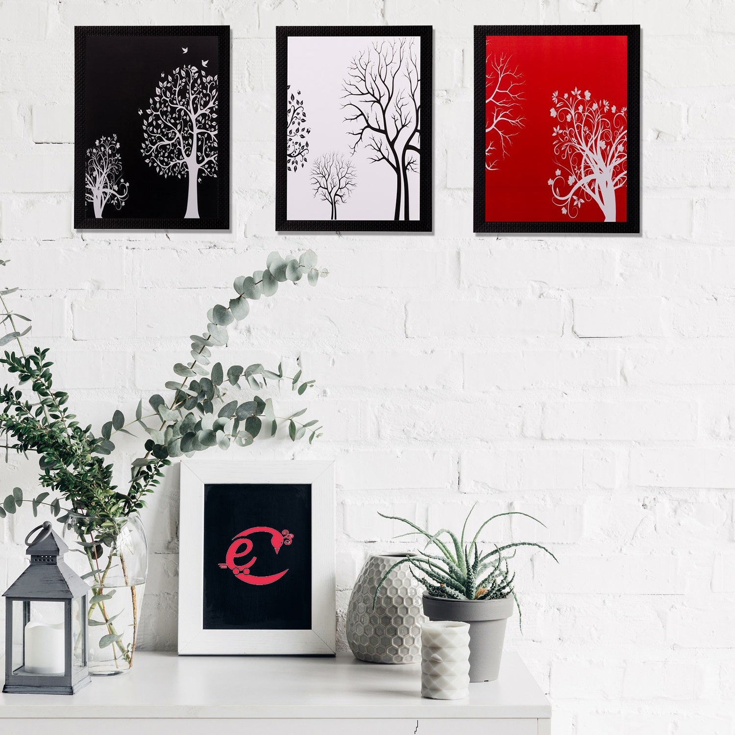 Set of 3 Abstract Tree Matt Textured UV Art Painting Kafalo