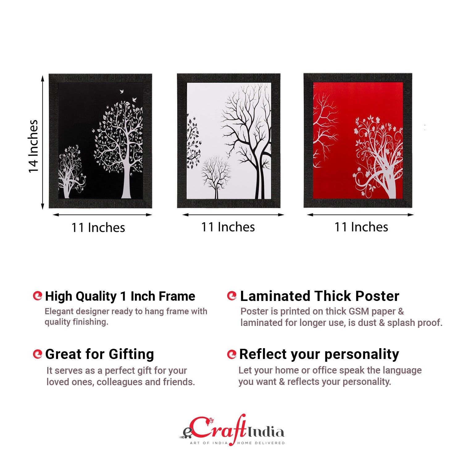 Set of 3 Abstract Tree Matt Textured UV Art Painting Kafalo