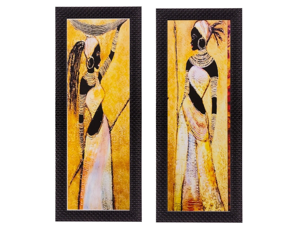 Set of 2 Tribal Women Matt Textured UV Art Painting Kafalo