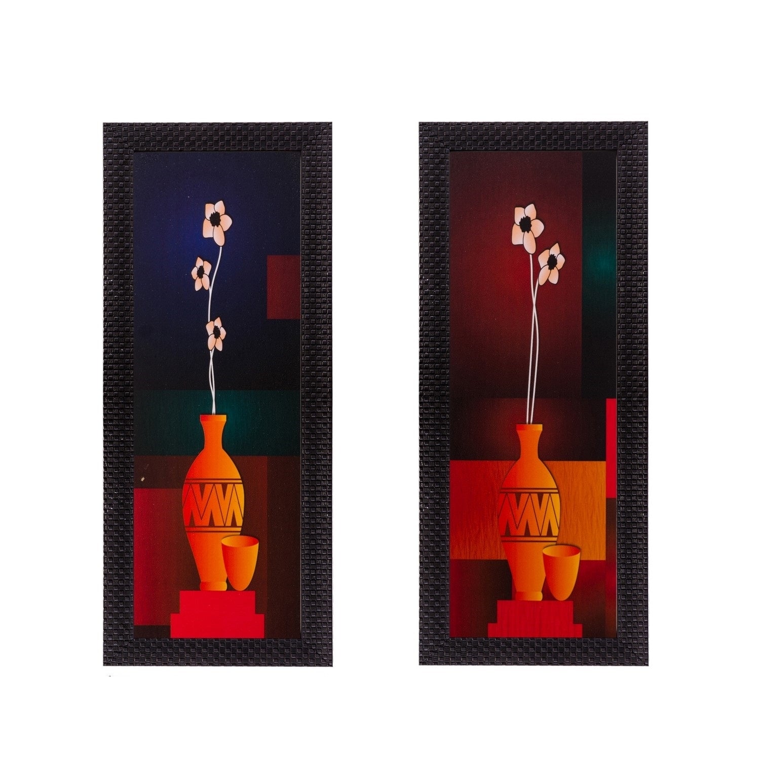 Set of 2 Botanical Pots Satin Matt Textured UV Art Painting Kafalo