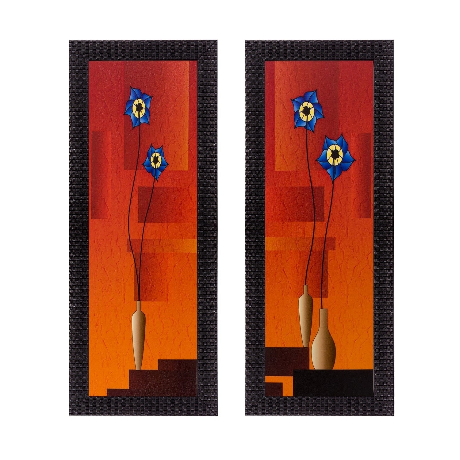 Set of 2 Botanical Pots Satin Matt Textured UV Art Painting Kafalo