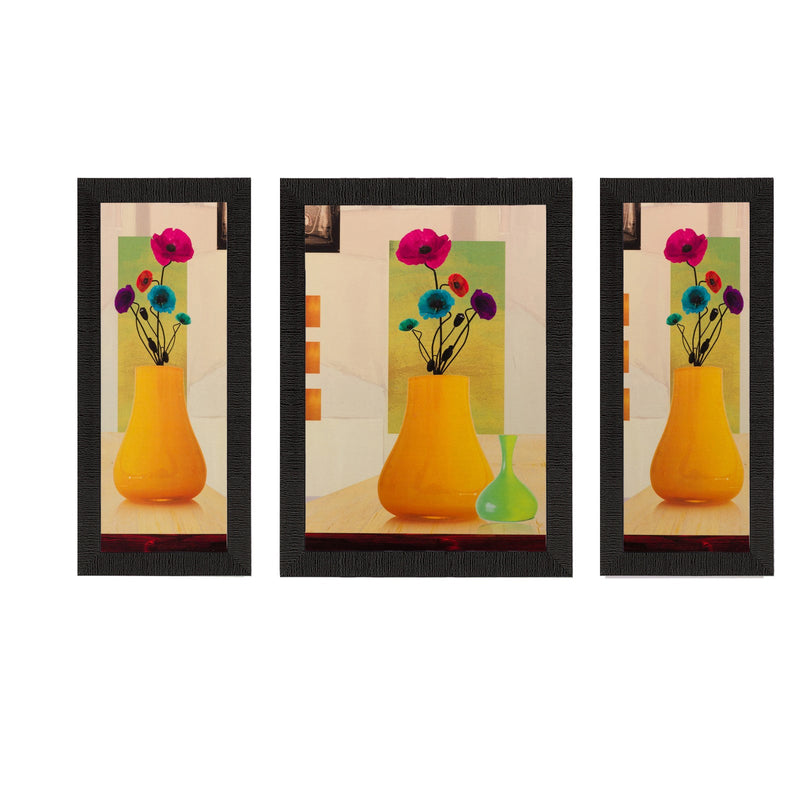 Set of 3 Floral Pot Matt Textured UV Art Painting Kafalo