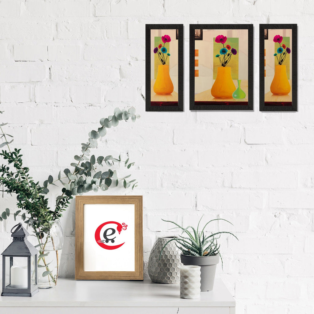 Set of 3 Floral Pot Matt Textured UV Art Painting Kafalo