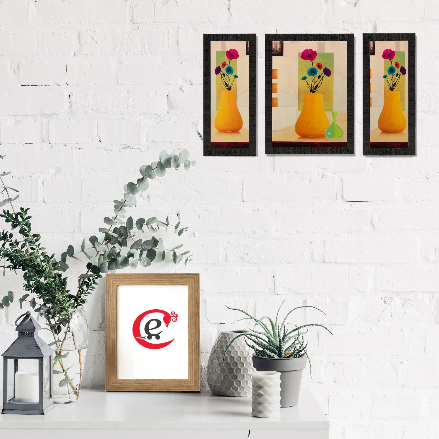Set of 3 Floral Pot Matt Textured UV Art Painting Kafalo