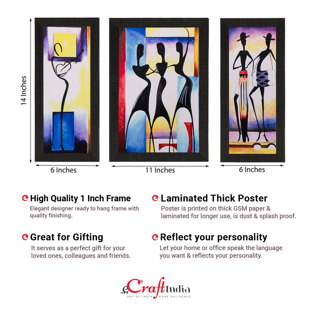Set of 3 Dancing Girls Matt Textured UV Art Painting Kafalo