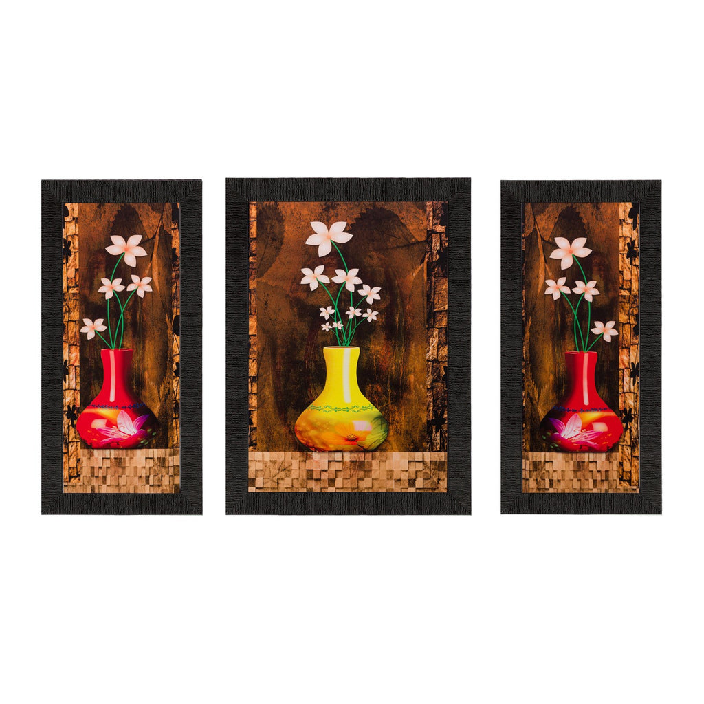 Set of 3 Floral Pot Matt Textured UV Art Painting Kafalo