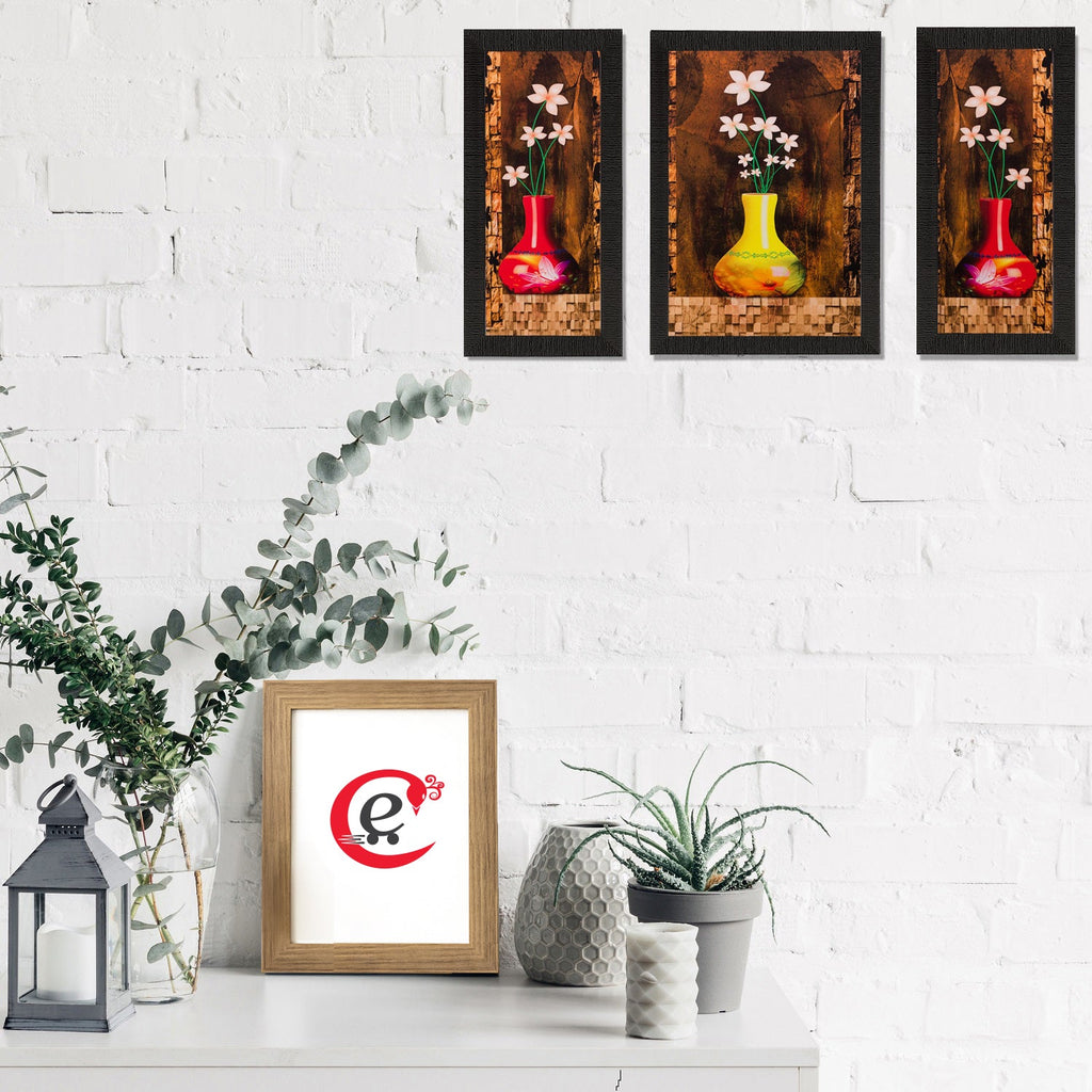 Set of 3 Floral Pot Matt Textured UV Art Painting Kafalo